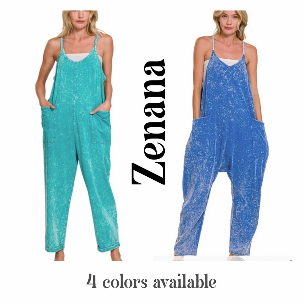 #018 Zenana Acid Washed Relaxed Jumpsuit